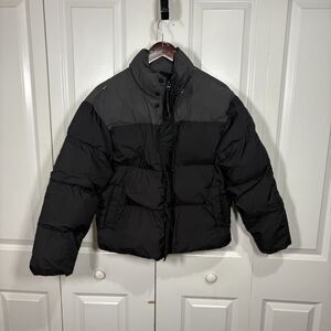 Fabletics Puffer Jacket Women XXS Black Gray Colorblock Winter Coat Athleisure